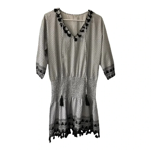 Other - Bathing suit coverup  Black and White Patterned with tassels Size Small